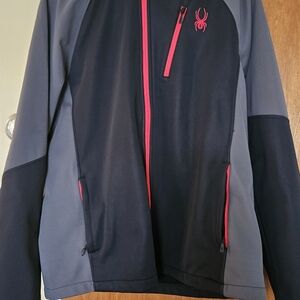 Spyder Men’s Black & Gray Softshell Jacket with Pink Trim